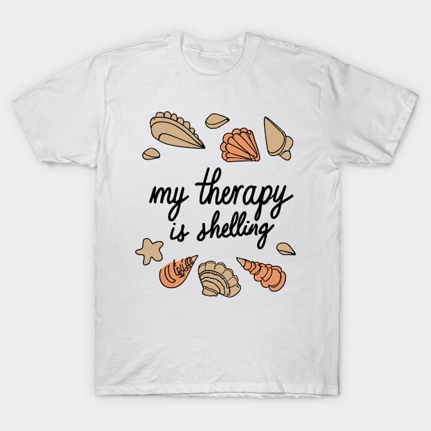 Therapy is Shell Collector Beachcombers - Beachcombing Seashell Collecting T-Shirt by stickercuffs